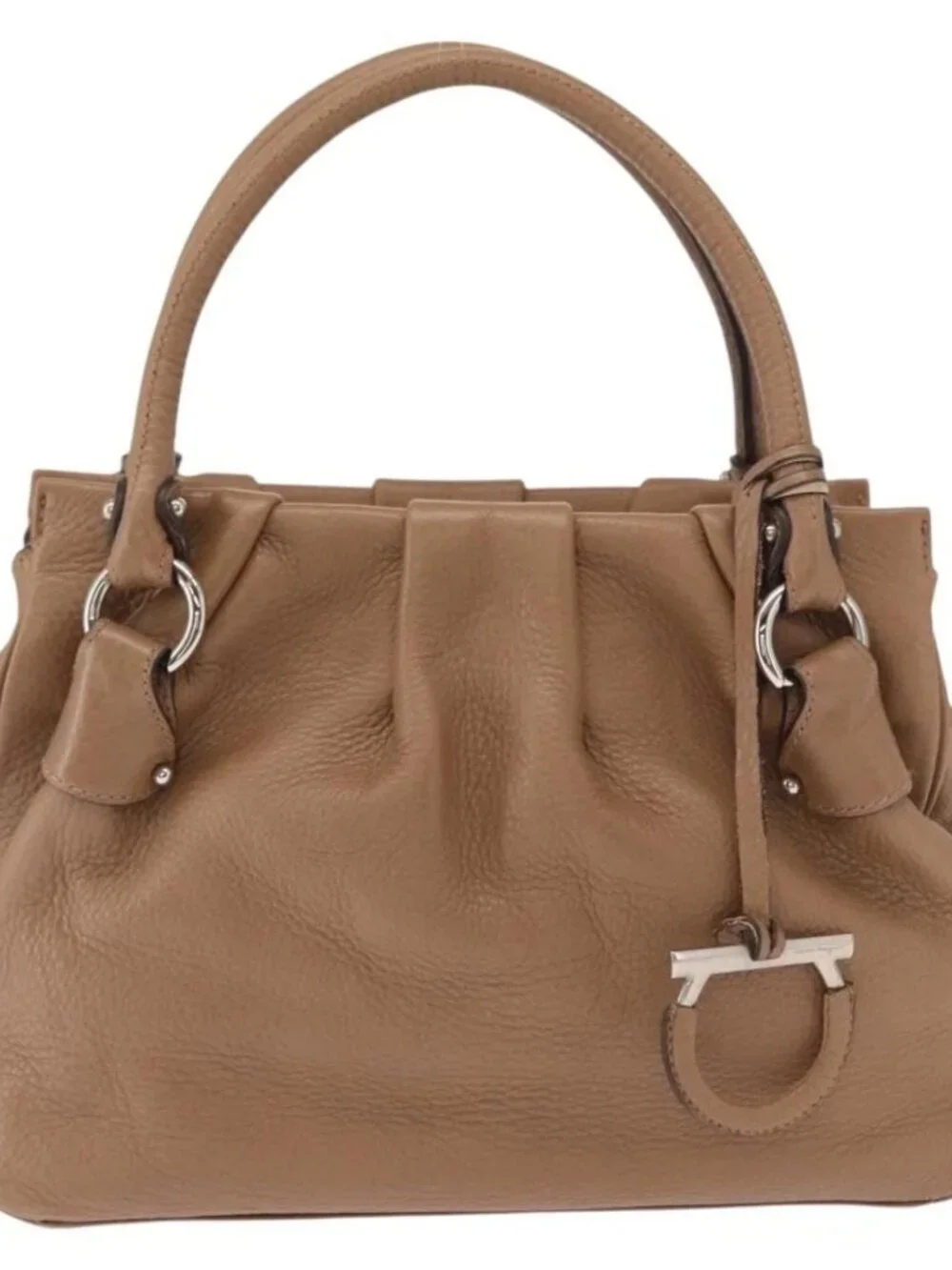 Salvatore Ferragamo Gancini Hand Bag Leather Brown Gold Auth 163989